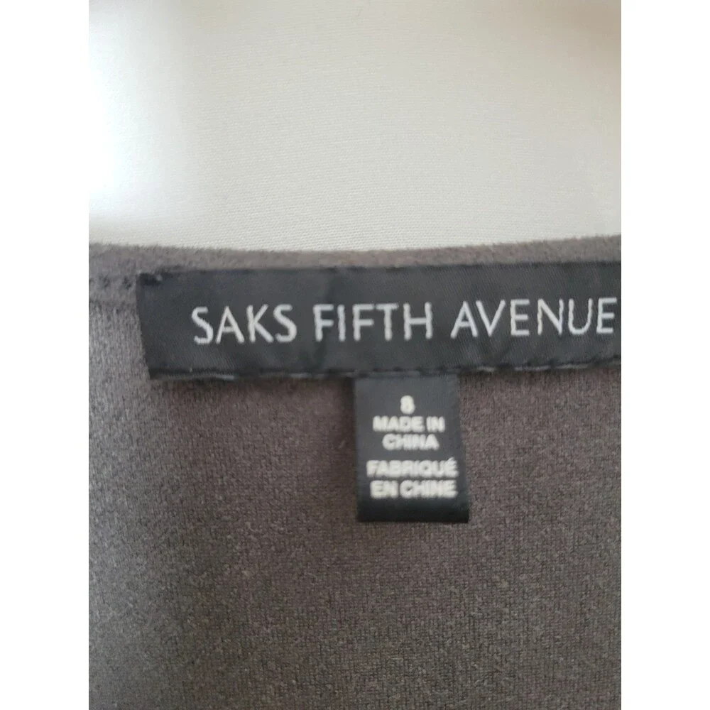 Saks Fifth Avenue Women's Gray Faux Suede Beaded V-Neck Shift Dress Size 8 - Picture 2 of 3